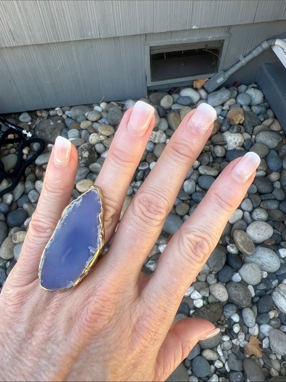 Purple Agate Statement Ring with Gold Edge